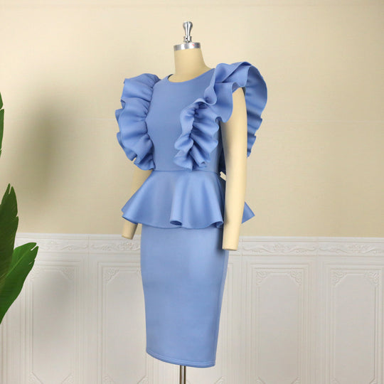 Damen figurbetontes Kleid mit extravaganten Rüschendetails R&B