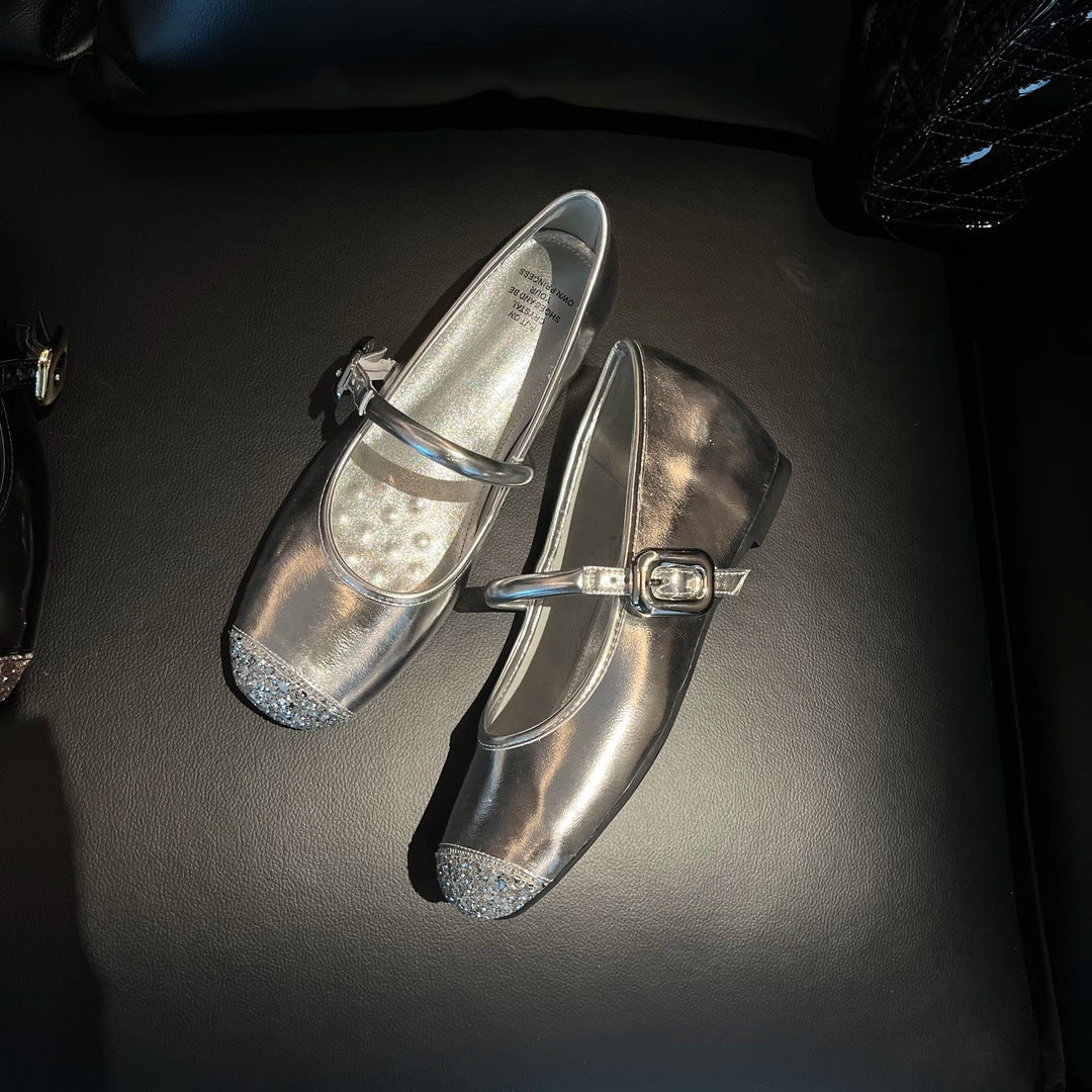 Damen elegante Ballerinas mit funkelnden Akzenten und komfortablem Blockabsatz R&B
