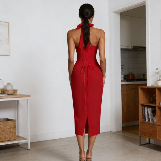 Damen Elegantes Langarm-Kleid mit raffinierter Schnürung R&B