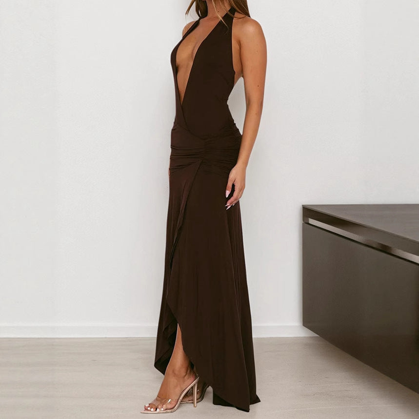 Damen Elegantes Maxikleid mit tiefem V-Ausschnitt und raffiniertem Wickeldetail R&B