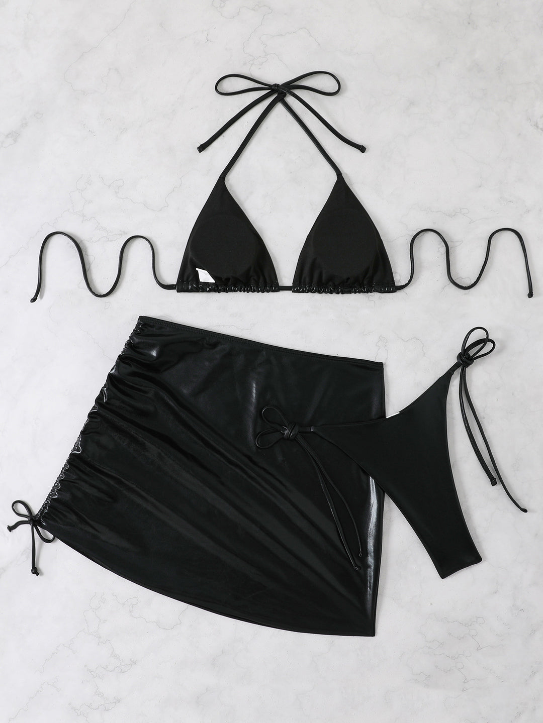 Damen Bikini-Set mit glänzendem Triangel-Oberteil und hohem Taillenschnitt R&B