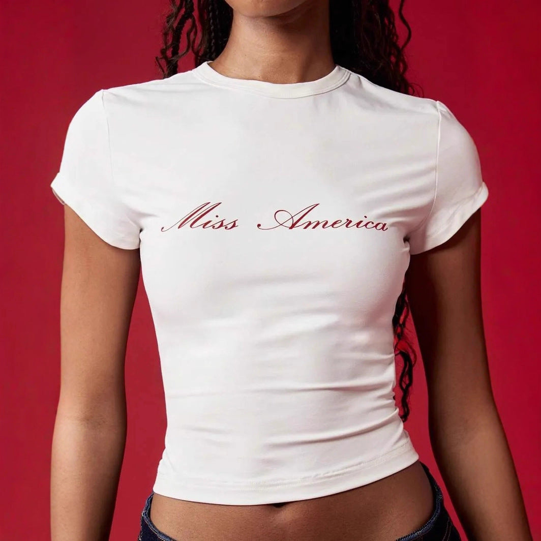Damen Crop-T-Shirt mit elegantem Schriftzug R&B