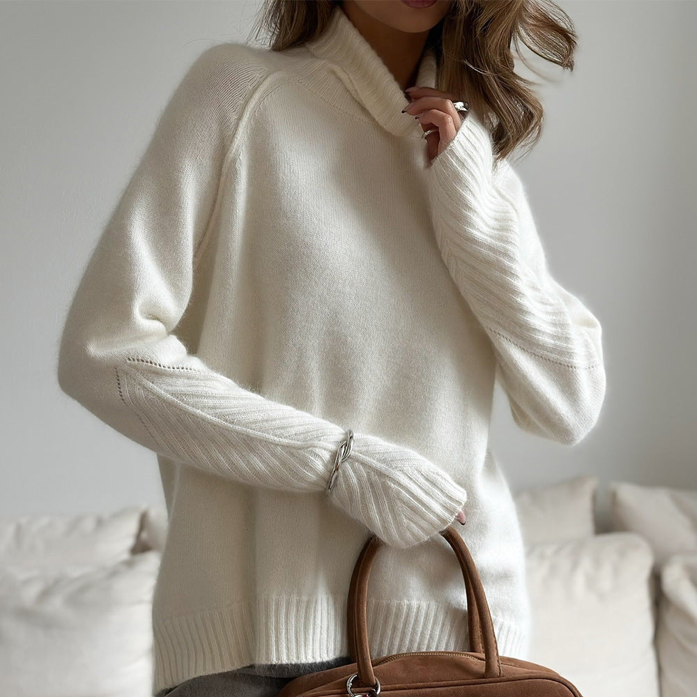 Damen Komfortabler Strickpullover mit Rollkragen R&B