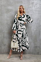 Damen Hemdblusenkleid mit modernem Grafikdruck und taillierter Silhouette R&B