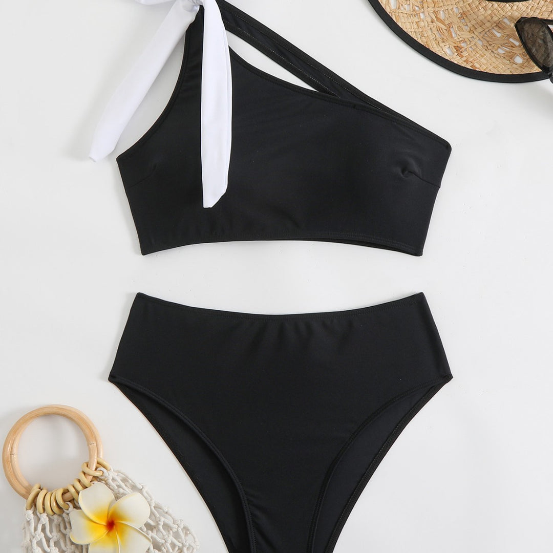 Damen Bikini-Set mit asymmetrischem Oberteil und hohem Taillenbund R&B