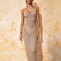 Damen gehäkeltes Strandkleid mit tiefem V-Ausschnitt und raffiniertem Netzdesign R&B