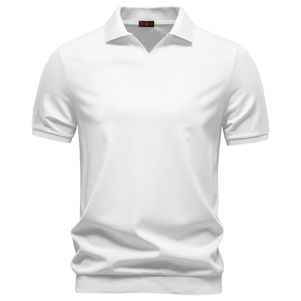 Herren nan feinstrickiges Kurzarm-Poloshirt mit offenem V-Kragen und elastischem Saum R&B