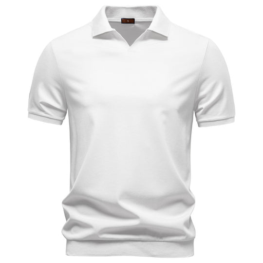 Herren nan feinstrickiges Kurzarm-Poloshirt mit offenem V-Kragen und elastischem Saum R&B