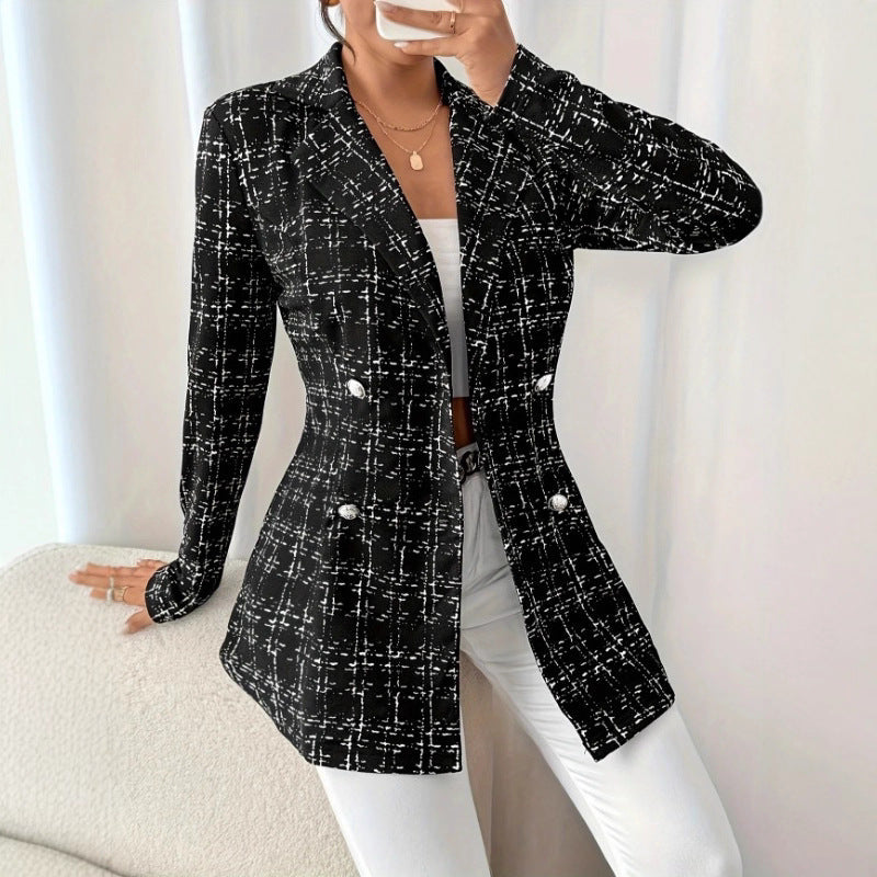 Damen Langblazer mit stylischem Karomuster und tailliertem Schnitt R&B
