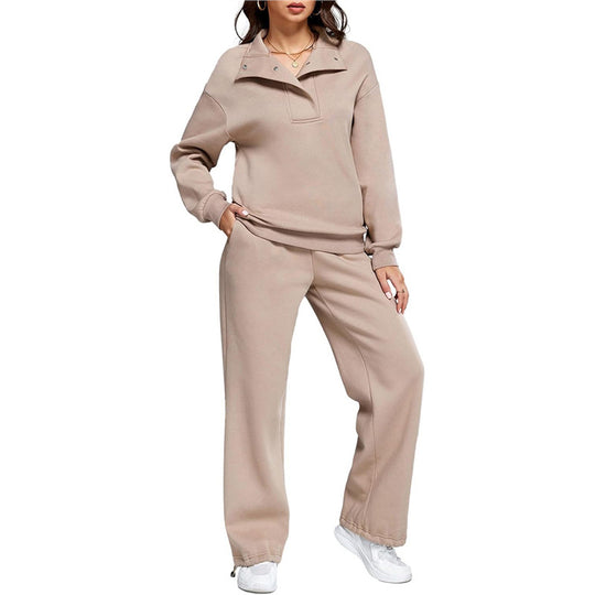 Damen Bequemes Freizeit-Set mit Stehkragen und weiten Hosen R&B