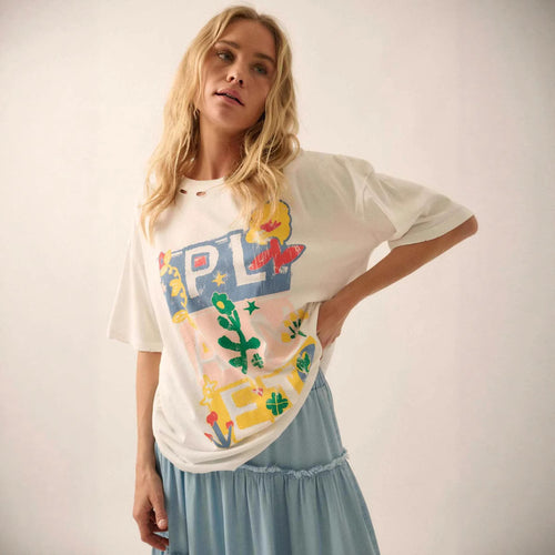 Damen Oversized T-Shirt mit kreativem Print und lockerer Passform R&B