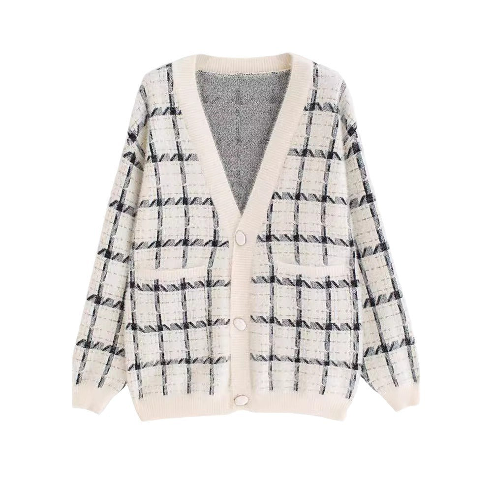 Damen Kuscheliger Oversized-Strickcardigan mit Karomuster R&B