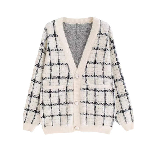Damen Kuscheliger Oversized-Strickcardigan mit Karomuster R&B