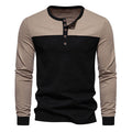 Herren Langarm-Henley-Shirt mit kontrastierenden Farbblockelementen