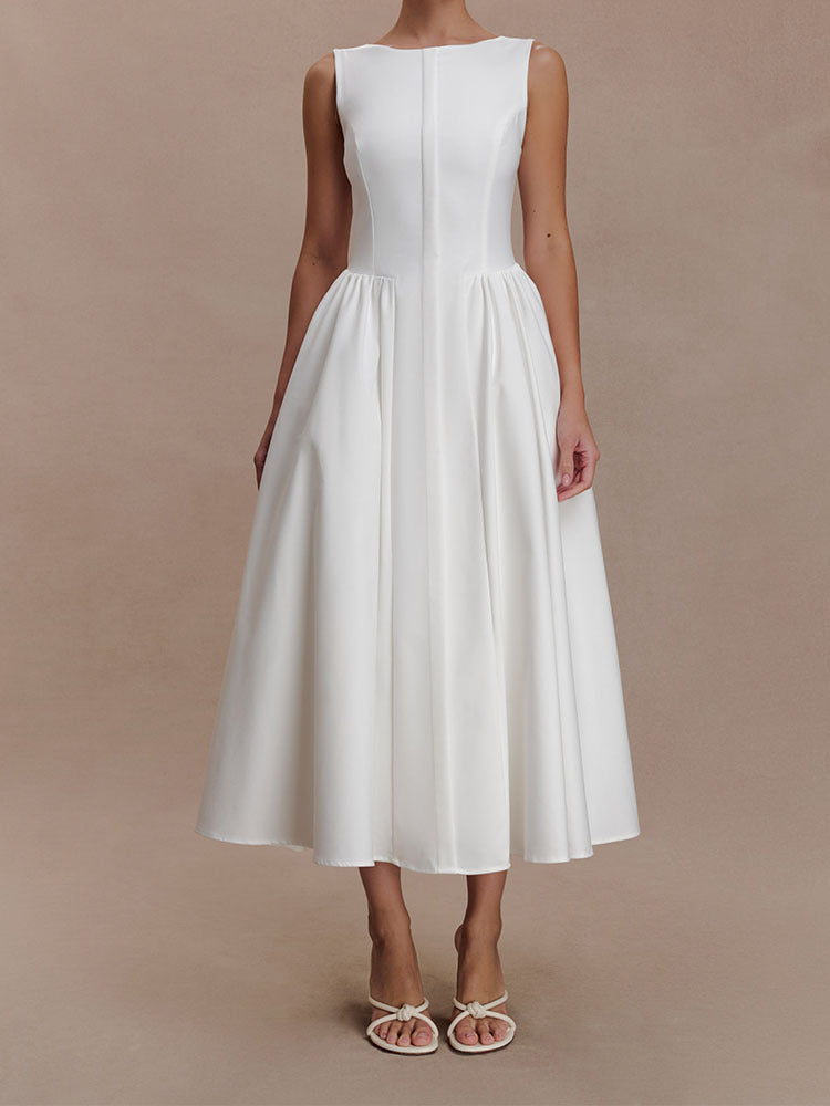 Damen Elegantes Midikleid mit femininen A-Linien-Rock R&B