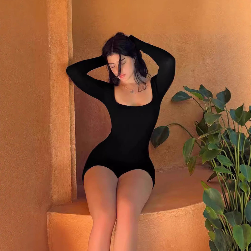Damen Eleganter Langarm Bodysuit R&B
