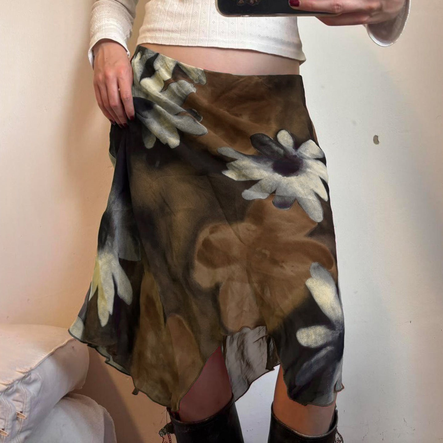 Damen Midi-Rock mit floralem Chiffon-Design R&B