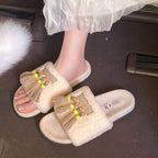 Damen Flauschige Pantoletten mit Boho-Design und Fransen EB