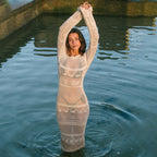 Damen Häkel-Strandkleid mit langem Schnitt und Boxermuster R&B