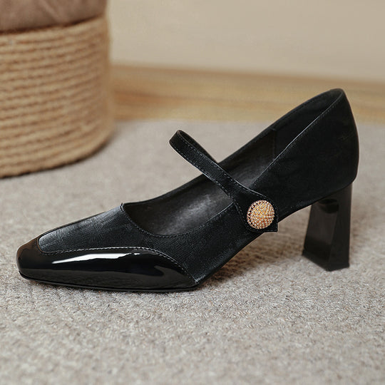 Damen Elegante Mary Jane Pumps mit modischem Riemen und glänzendem Absatz R&B