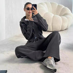 Damen nan zweiteiliges Sport-Loungewear-Set mit Stehkragen und Kontrastpaspel R&B