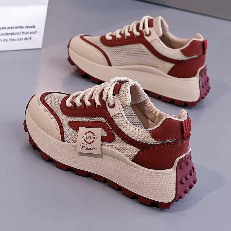 Damen Sportliche Sneakers mit hohem Plateau und atmungsaktiver Mesh-Oberfläche