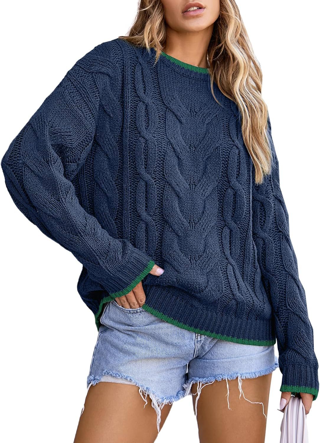 Damen Strickpullover mit grobem Zopfmuster R&B