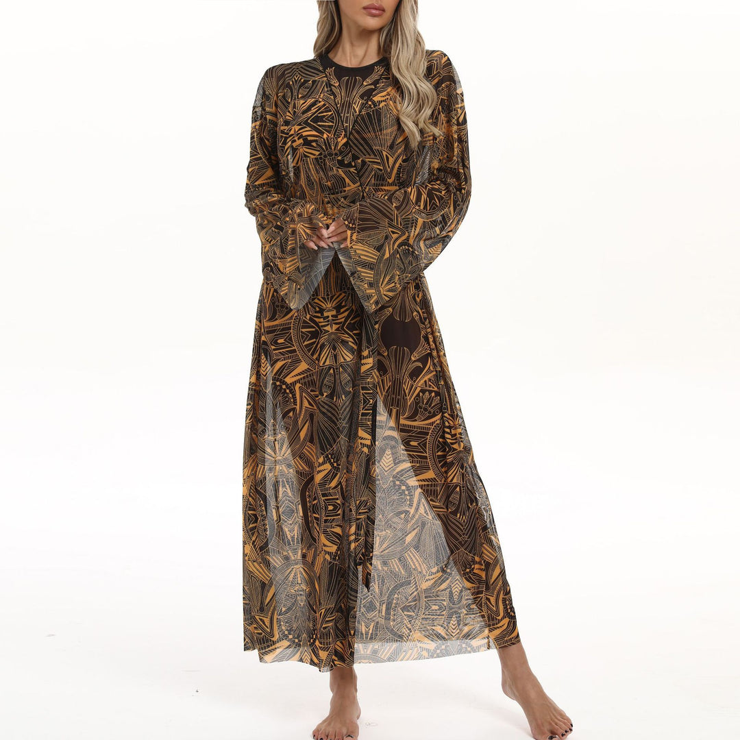 Damen Transparenter Strandkimono mit floralen Mustern R&B