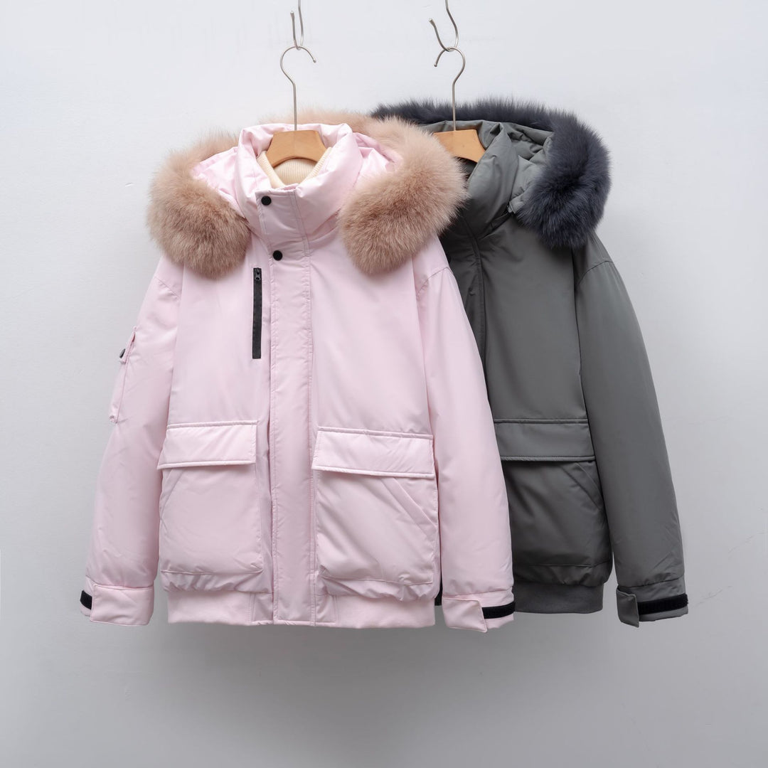 Damen Winterjacke mit großem Kunstfellkragen und funktionalen Taschen R&B