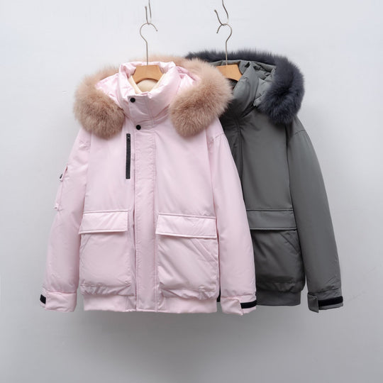 Damen Winterjacke mit großem Kunstfellkragen und funktionalen Taschen R&B