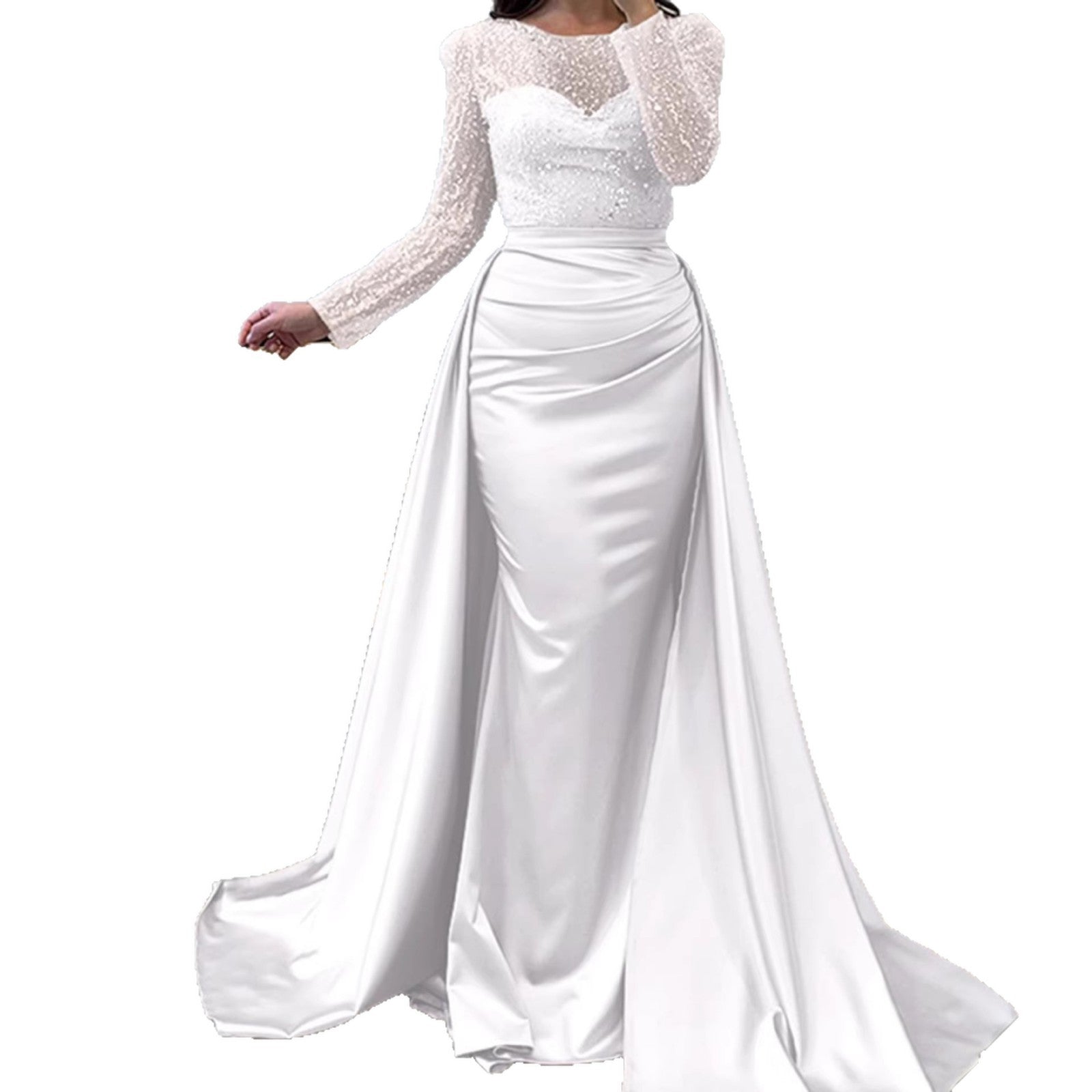 Damen Abendkleid mit funkelndem Paillettenoberteil und elegantem Satinrock EB