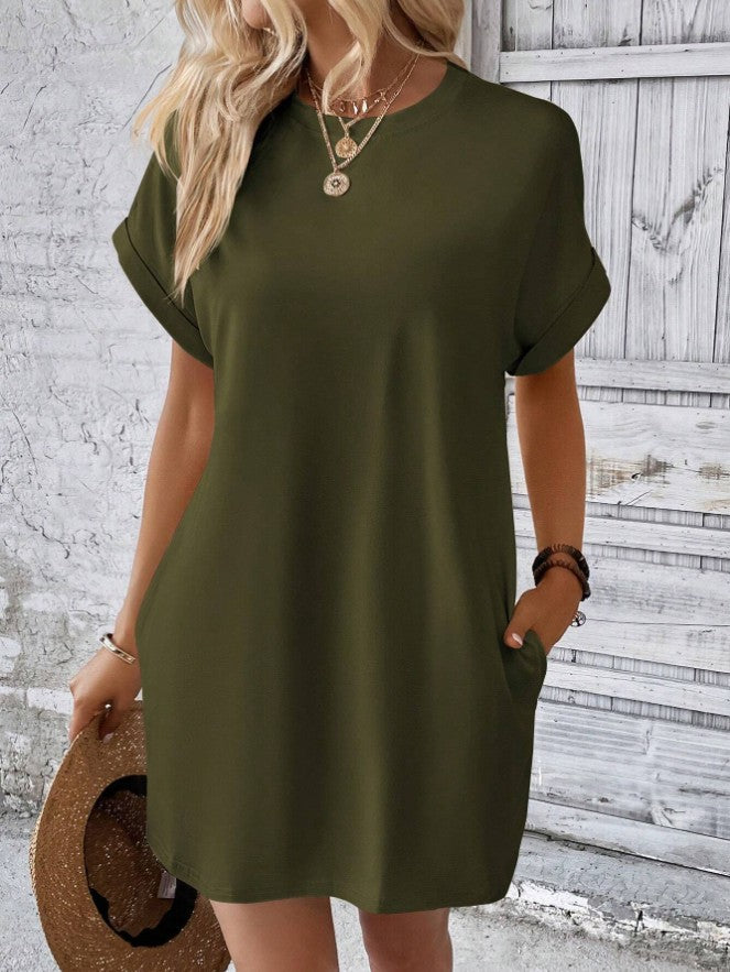 R&B | Lässiges einfarbiges Kleid mit Rundhalsausschnitt