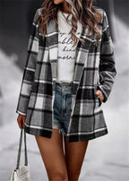 Damen trendige Wolljacke mit Karomuster R&B