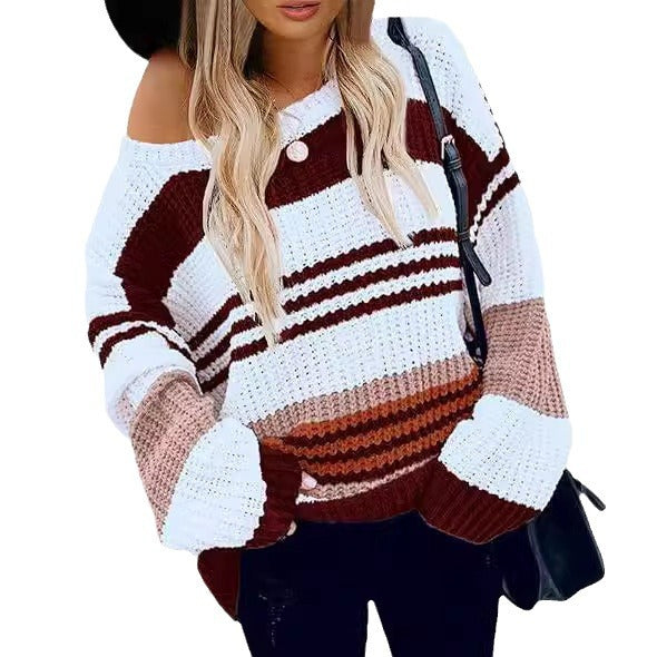 Damen gestrickter Pullover im lässigen Streifenlook R&B