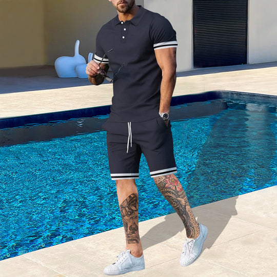 Herren sportliches Polo-Shirt und Shorts Set mit modernem Schnitt R&B