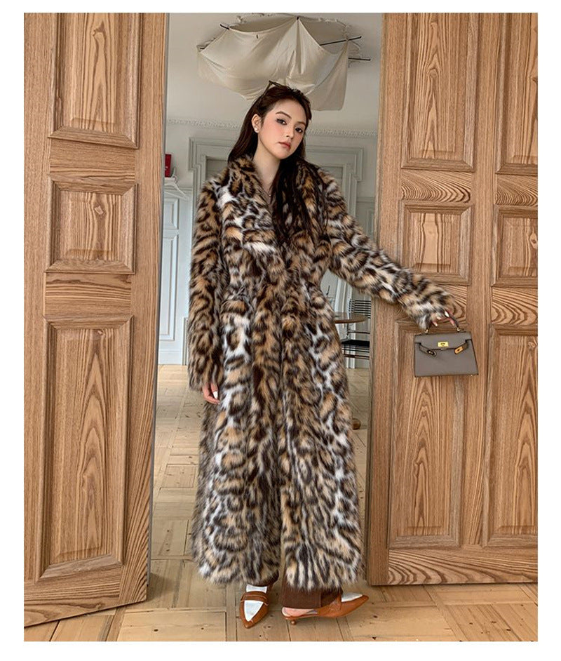 Damen Elegante und modische Kunstpelzjacke mit animalischem Muster R&B