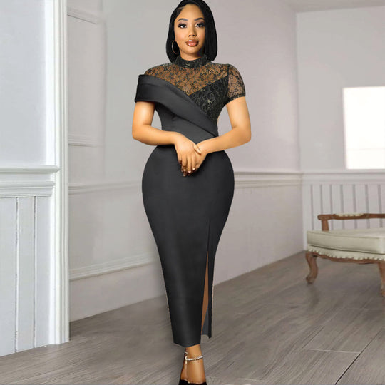 Damen Elegantes Kleid mit floralen Spitzenakzenten und figurbetontem Schnitt R&B