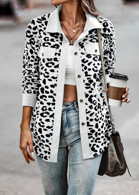 Damen gestreifter Hemdenjacke mit Leopardenmuster R&B