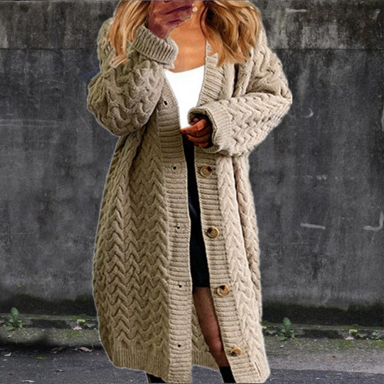 Damen Grobstrick Cardigan mit Knopfdetails und strukturiertem Muster R&B
