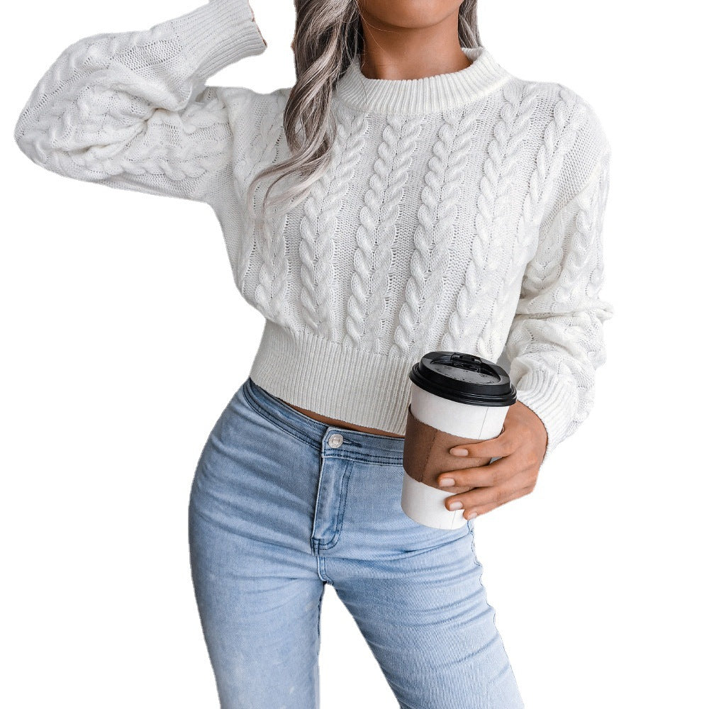 Damen Strickpullover mit modernem Zopfmuster und elastischem Bund R&B