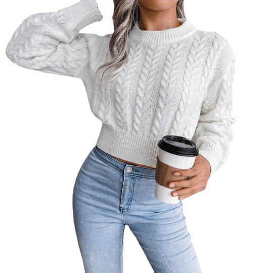 Damen Strickpullover mit modernem Zopfmuster und elastischem Bund R&B