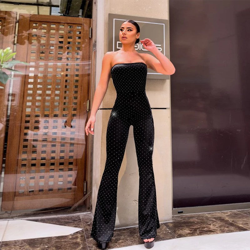 Damen Eleganter und figurbetonter Jumpsuit mit schimmernden Applikationen R&B