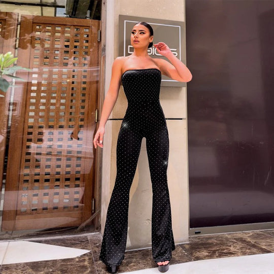 Damen Eleganter und figurbetonter Jumpsuit mit schimmernden Applikationen R&B