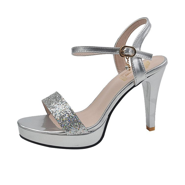 Damen Glitzernde Plateau-Sandaletten mit verstellbarem Riemen R&B