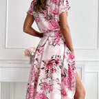 Damen Maxikleid mit Wickeldetail und farbenfrohem Blumenmuster R&B