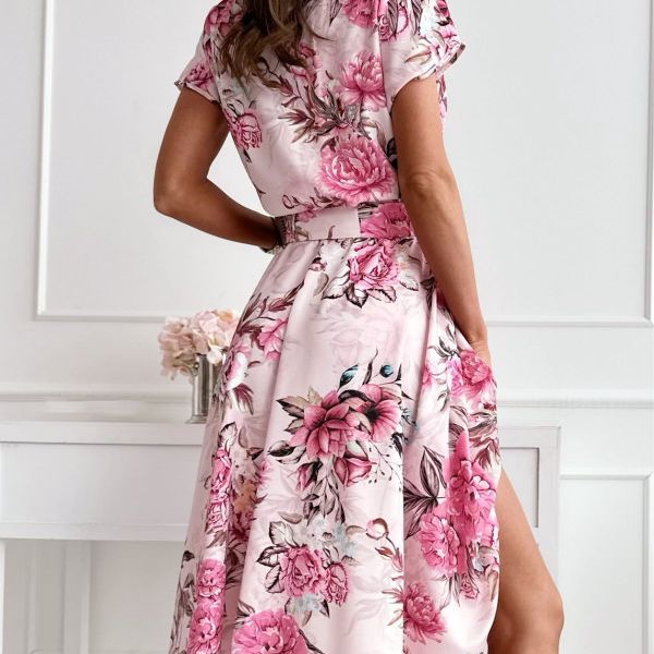 Damen Maxikleid mit Wickeldetail und farbenfrohem Blumenmuster R&B