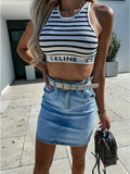 Damen Jeansrock mit hohem Bund und modischem Gürtel R&B