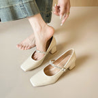 Damen klassische Ballerinas mit eleganter Schnallenverzierung und bequemem Blockabsatz