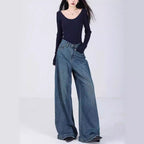 Damen Weite High-Waist Jeans mit tiefem Schritt und elegantem Schnitt R&B