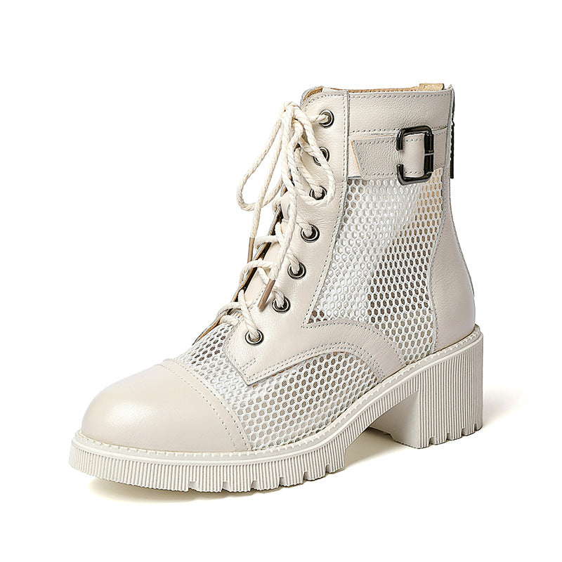 Damen modische Schnürstiefeletten mit modernem Netzdesign und robustem Blockabsatz R&B